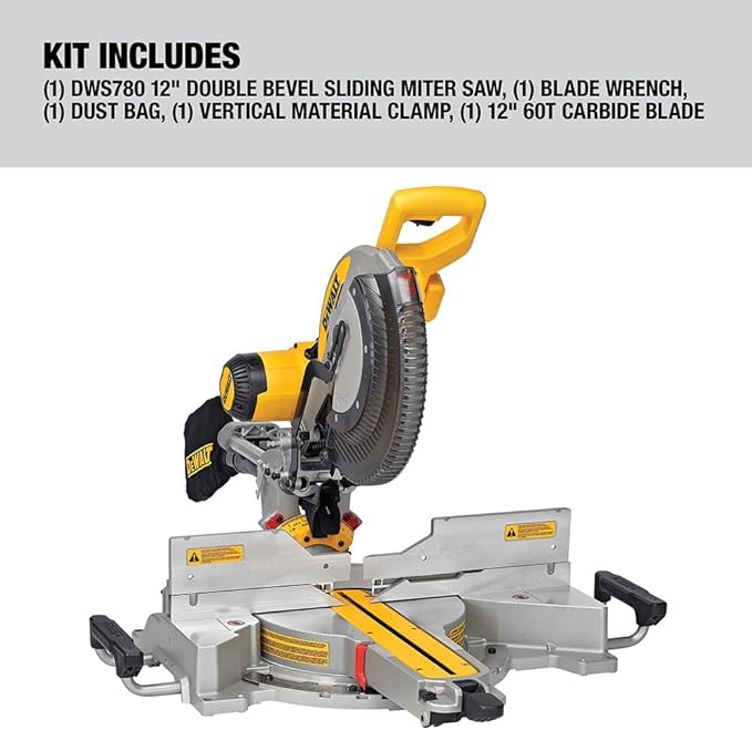 DEWALT Miter Saw, 12-inch Double Bevel Sliding Compound Miter Saw with XPS LED Shadow Light System, Includes Blade Wrench, Material Clamp and Dust Bag (DWS780)