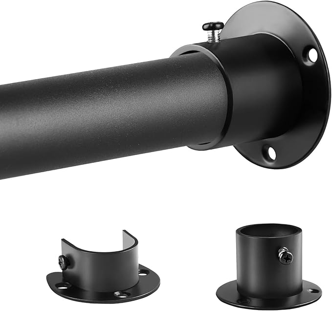 Closet Rods for Hanging Clothes, 1.3 Inch Diameter Heavy Duty Closet Rod 17-39 Inch Adjustable Clothes Hanging Bar Metal Black Shower Curtain Rods for Closet, Wardrobes, Bathroom, Windows