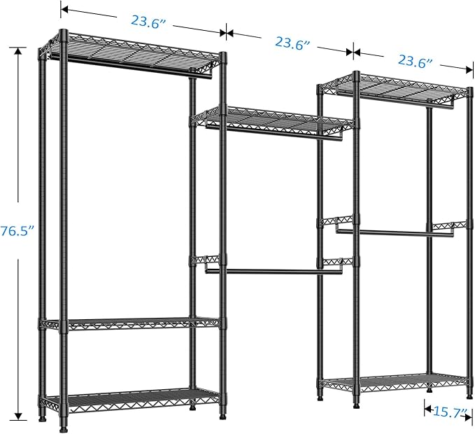IZEUK Heavy Duty Rolling Garment Rack Wire Clothes Rack for Hanging Clothes (Black, 3 composition, 15.7" D x 70.8" W x 76.5" H)