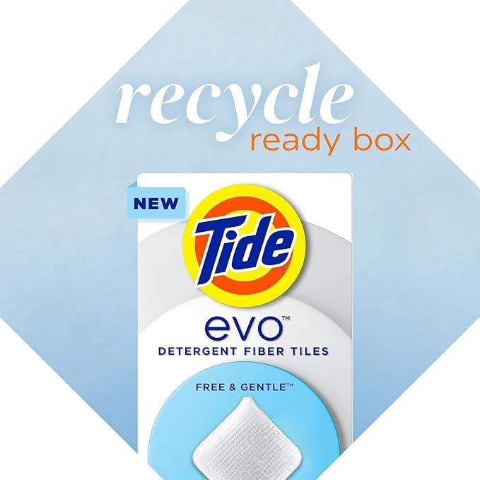 Tide evo Free & Gentle Tiles Fragrance-Free Hypoallergenic Laundry Detergent Fiber Tiles for Sensitive Skin Works on 100% of Common Stains Safe for All Machines and Water Conditions, 40 Count