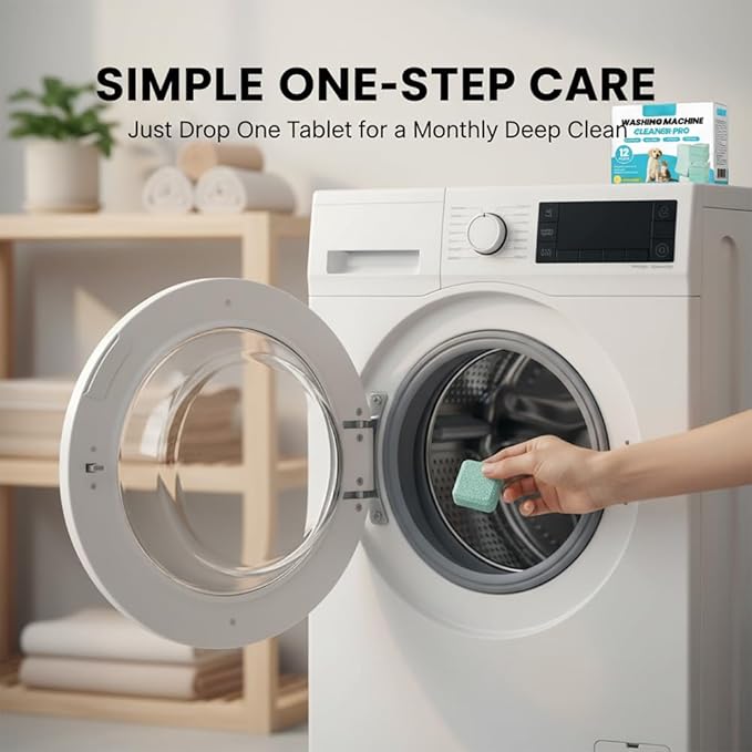 RAINPOT Washing Machine Cleaner for Washing Machines, Universal Compatible with Front Loader & Top Loader, Effective Odor Eliminator, Septic-Safe, 12 Tablets (48 PCS)