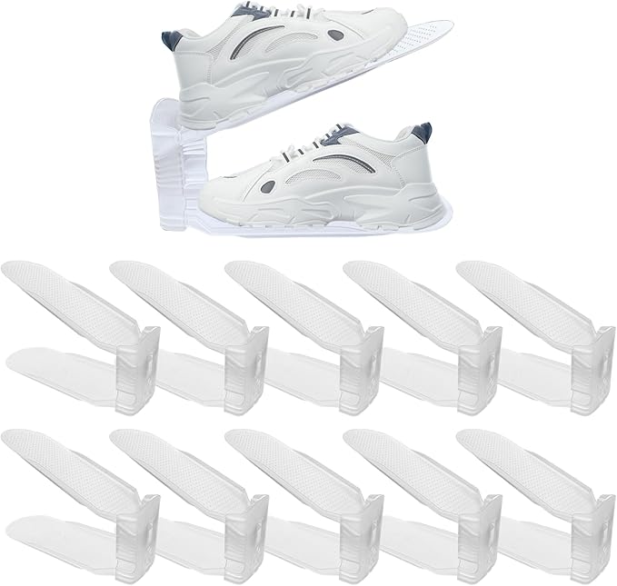 10 Pieces Shoe Slot Organizer, Double Layer Adjustable Shoe Rack Storage Rack, Saving Space in Wardrobe and Shoe Cabinet (Clear)