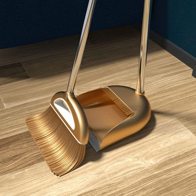 GANAZONO Broom Dustpan Scraper Set Long Handle Stand Up Broom Combo Dustpan for Home Kitchen Room Office Lobby Floor