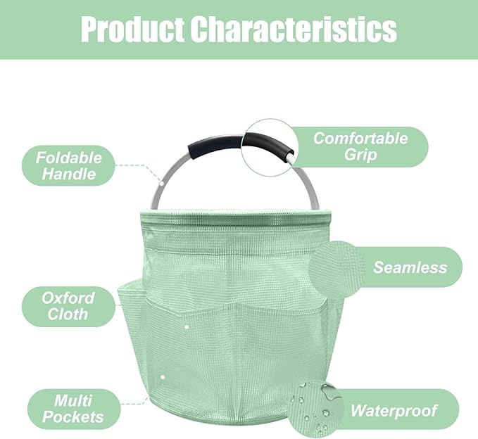 Qivine 17L Cleaning Caddy with Handle, Cleaning Supply Caddy, Foldable Tool Bag Cleaning Products Organizer, Portable Cleaning Bucket Caddy for Cleaning Supplies (Clear Green)