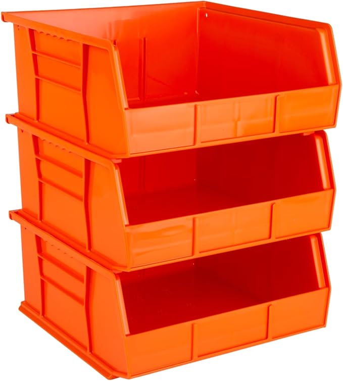 Hudson Exchange 11" x 11" x 5" (3 Pack) Plastic Stackable Storage Bin and Hanging Container, Orange