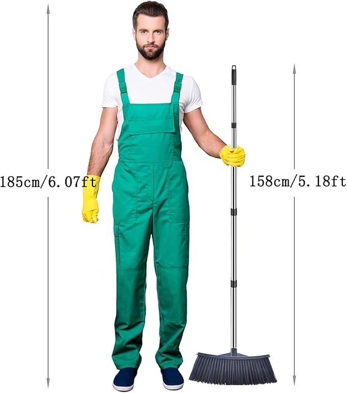 Heavy-Duty Outdoor Broom with 62-Inch Stainless Steel Handle - 14.2-Inch Wide Plastic Broom Head for Garage, Yard, Sidewalk - No Bend Sweeping, Durable & Lightweight