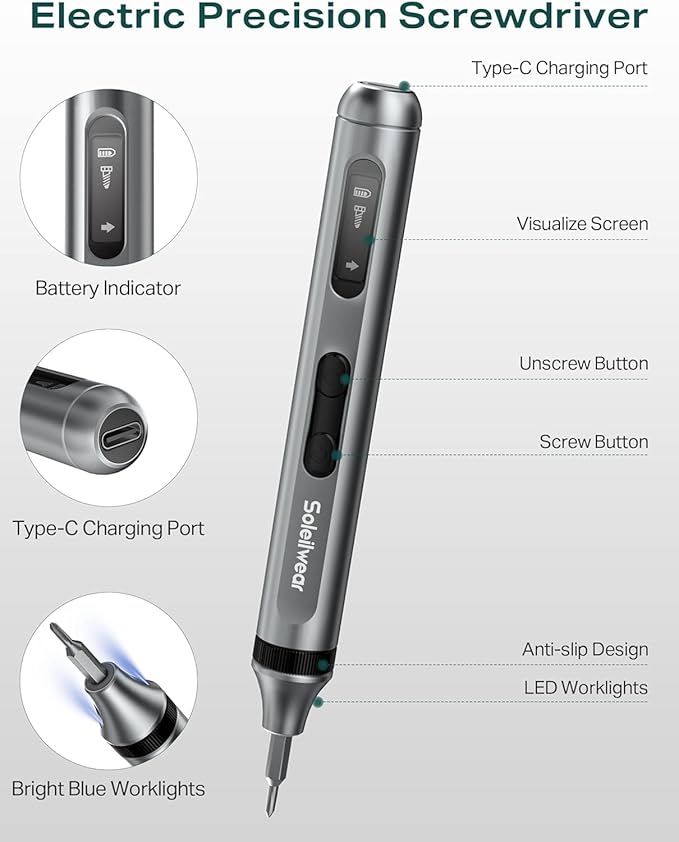 Mini Electric Screwdriver Set, 52 in 1 Precision Electric Screwdriver Cordless with 48 Magnetic Bits, Power Screwdriver Repair Tool Kit with Tweezers and Pry Bar, for Laptop Phone Electronics Repair