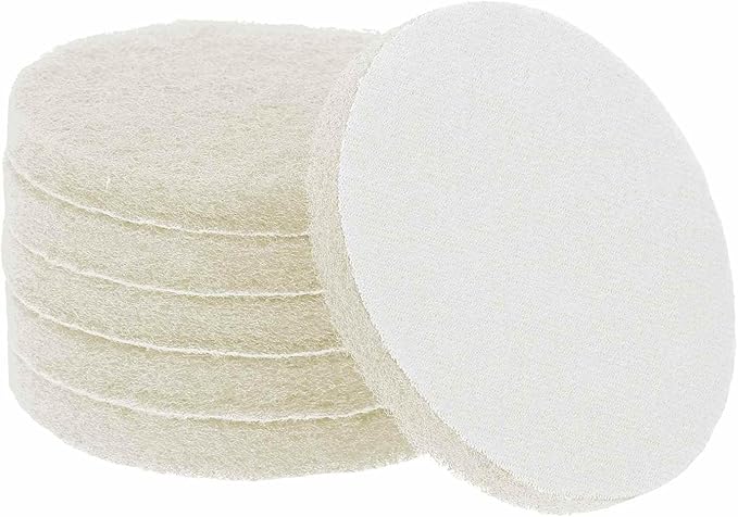 HARFINGTON 6pcs Scrubber Scouring Pads 450 Grits 4 Inch Drill Power Brush Hoop and Loop Surface Conditioning Disc Drill Scuffing Disc Scrub Pads for Home Kitchen Cleaning, White