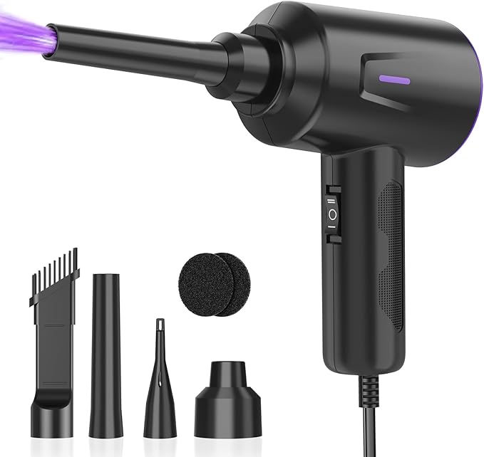Meudeen Air Duster - Compressed Air - 5.74 oz High Power Cleaning for Computer - PC - 2 Gear Air Blower (Black Purple)