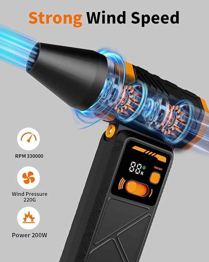 Compressed Air Duster,330,000RPM Electric Air Duster with LED Light,Rechargeable Cordless Mini Air Blower Adjustable Stepless Contorl,Dust Blower with LCD for Computer,Keyboard,House,Outdoor&Car