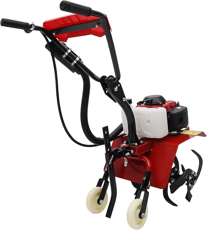 63CC Gas Powered Tiller, 4 Stroke Gas Powered Rototiller, 13.7 Inch Tilling Width, for Garden, Lawn, Greenhouses,Soil Cultivation and Orchards ﻿
