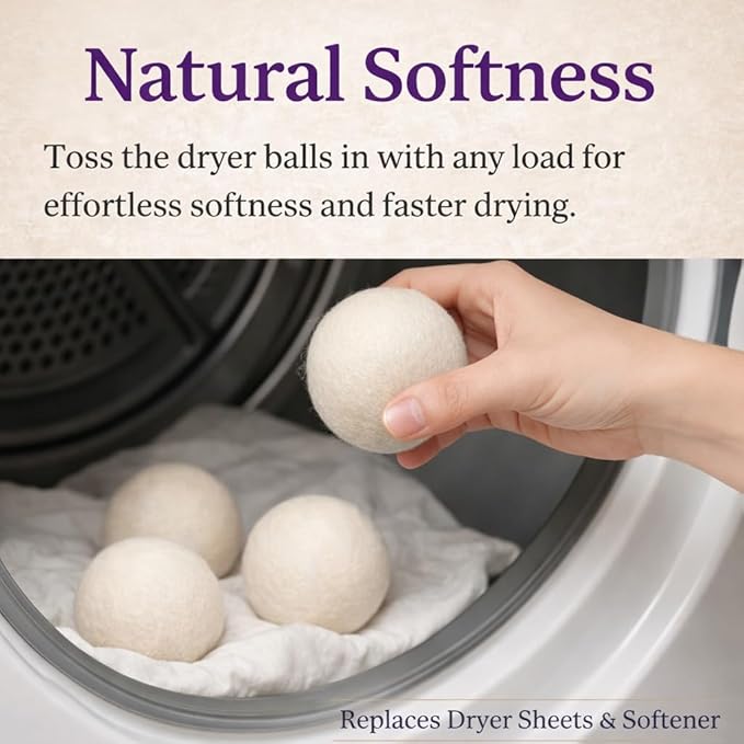 Wool Dryer Balls 6-Pack Set | Natural Fabric Softener Alternative | Reusable Laundry Balls | Eco Friendly Static Reduction