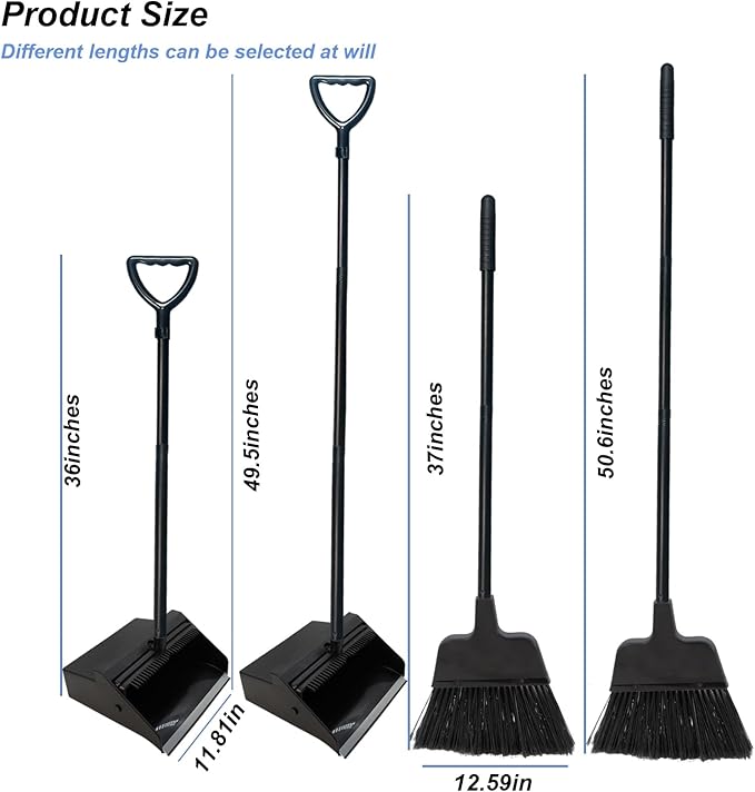 Broom with Dustpan Combo Set Outdoor Upright Dustpan and Broom Set with Long Handle Angle Broom and Dustpan Set for Garage Patio Courtyad Lobby Lawn Home Kitchen Ofiice