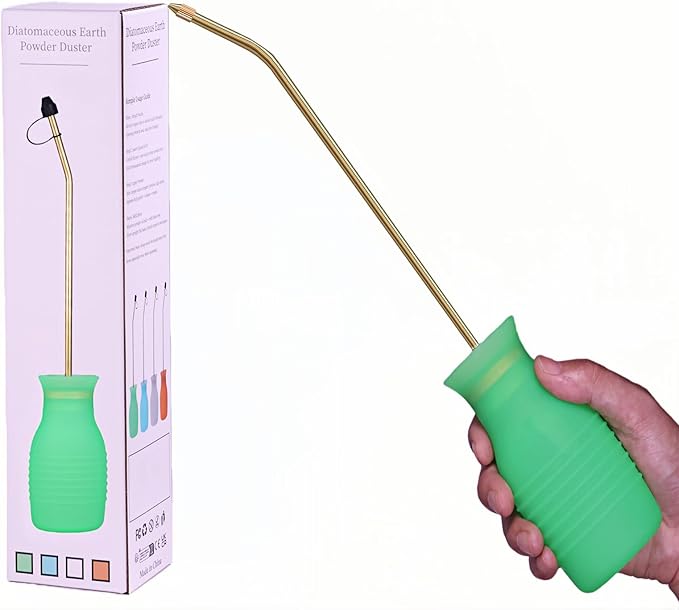 Diatomaceous Earth Duster, 230ml Large, Powder Duster Kit with Long Copper Tube & Folding Funnel, Indoor Outdoor Silicone Sprayer Heavy Duty Bulb Applicator for Home and Garden(Green)