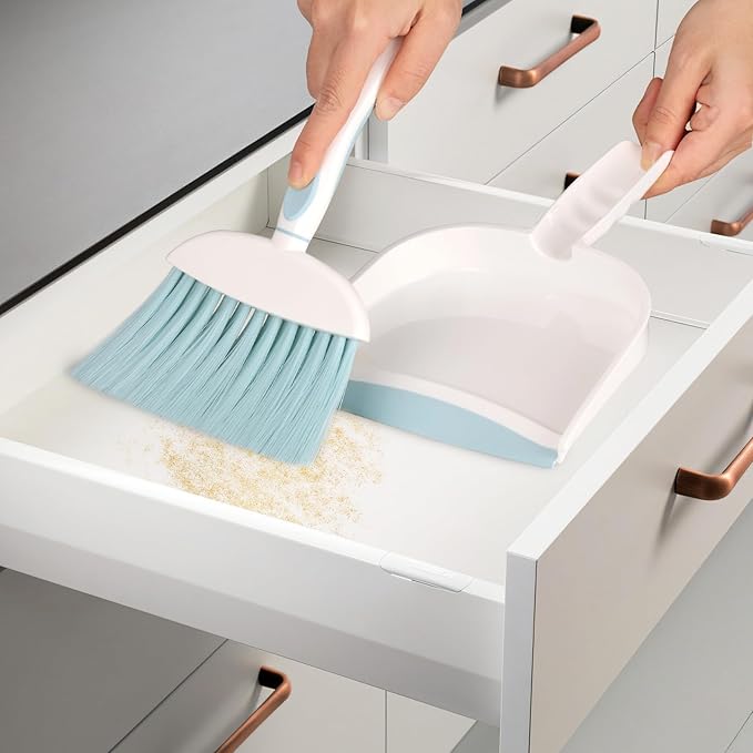 Broom with Dustpan Combo Set Pink Mini Hand Broom and Dustpan Set for Home Desktop Sofa Pet Household Care Camping (White+Pink M3)