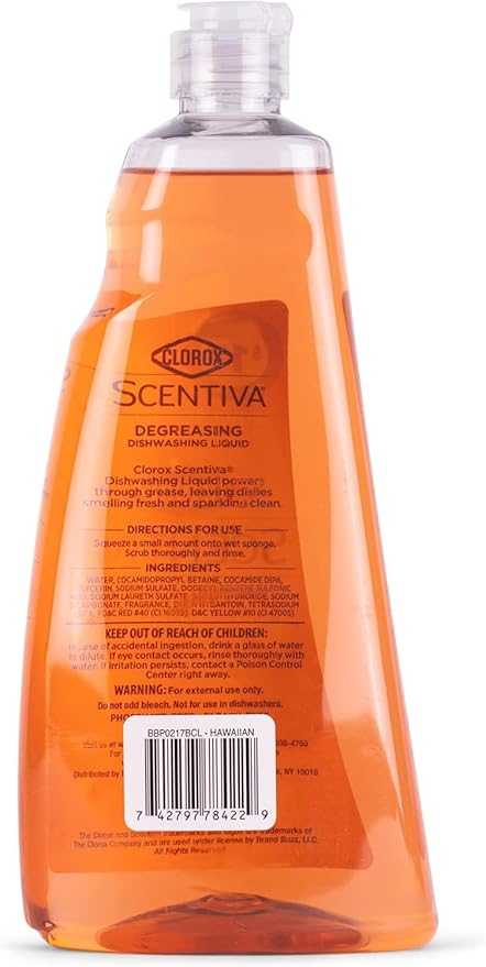 Clorox Scentiva Liquid Dish Soap, Hawaiian Sunshine Scent - Dishwashing Detergent Cuts Through Grease - A Powerful Clean You Can Trust, 26 Fl Oz - 2 Pack