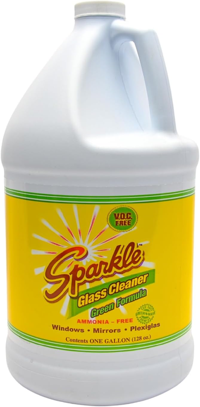 Sparkle Glass Cleaner Green Formula, Streak-Free Window, Mirror & Glass Surface Cleaner, 1 Gallon 128 Fl Oz Refill (Pack of 3)
