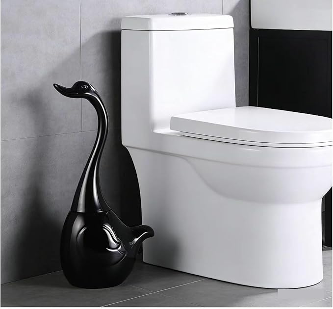 Black Toilet Brush and Holder,Cute Bathroom Decor Ceramic Toilet Bowl Brush Holder Household Cleaning Tool for Bathtub