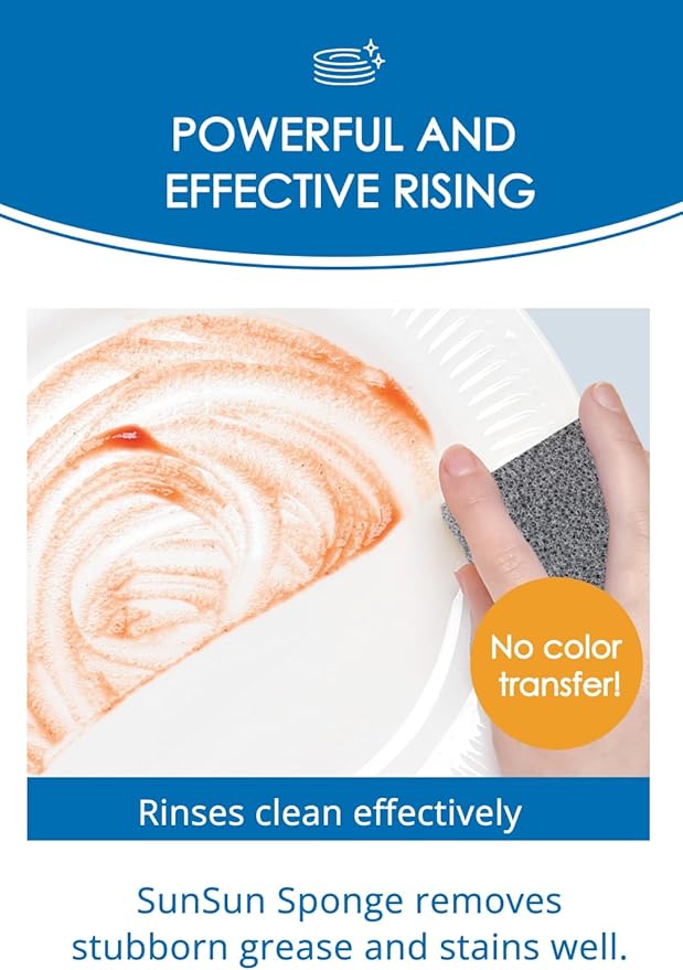 SunSun Sponge Kitchen Sponges, Made in Japan All Surface Scratch-Free Odor Resistant Durable Long-Lasting Sponge for Dishwashing, Monochrome, 4 Count