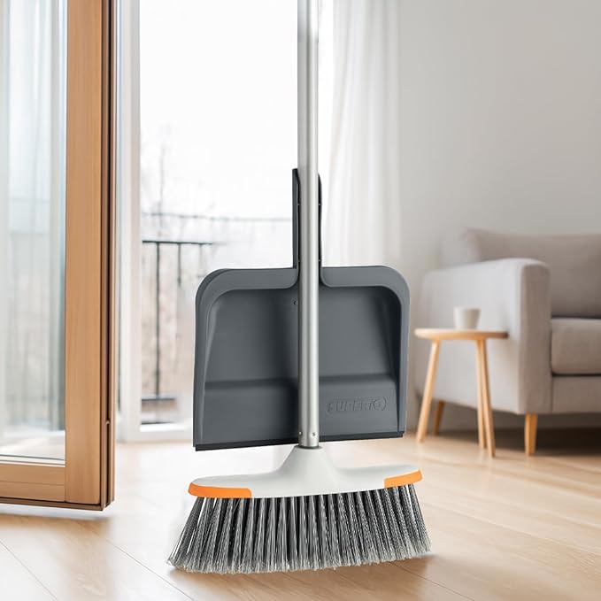 Superio Clip-On Dustpan with Rubber Lip - 10-inch Wide Durable Plastic Dust Pan with Comfort Grip Handle, Grey, 3-Pack