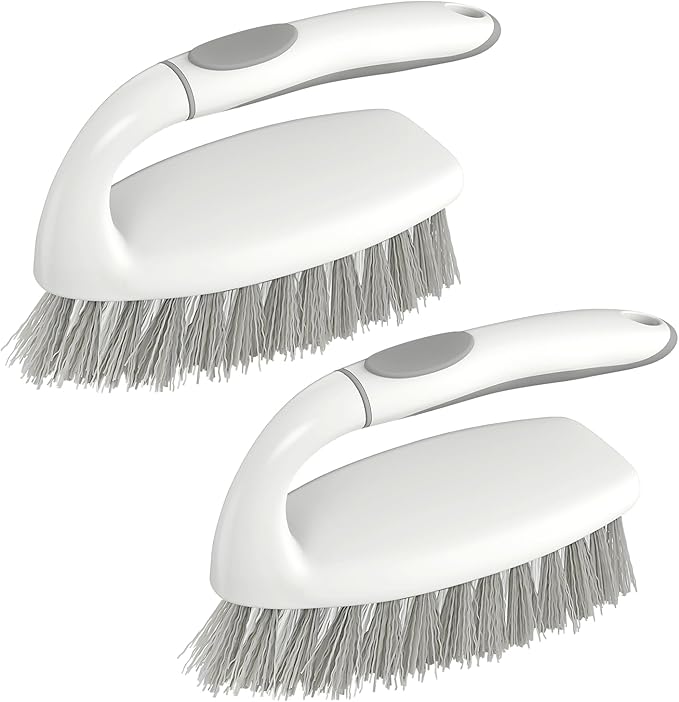 SetSail Heavy Duty Scrub Brush, Stiff Bristles Cleaning Brush with Non Slip Handle Shower Scrubber for Bathroom Kitchen Bathtub Tile Sink, 2 Pack(Grey White)