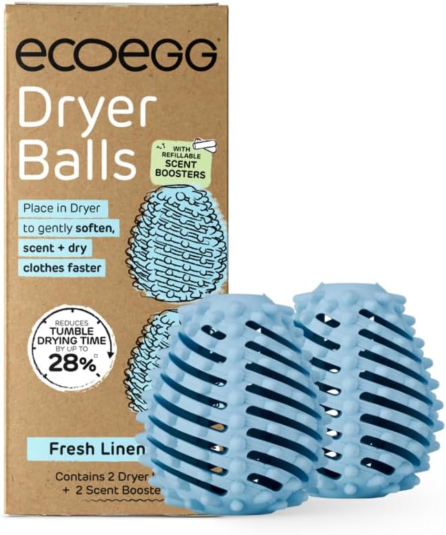 Ecoegg Dryer Balls – 2-Pack | Reduces Drying Time by Up to 28% | Replaces Wool Dryer Balls & Dryer Sheets | Softens & Freshens Laundry | Hypoallergenic | Fresh Linen Scent Boosters