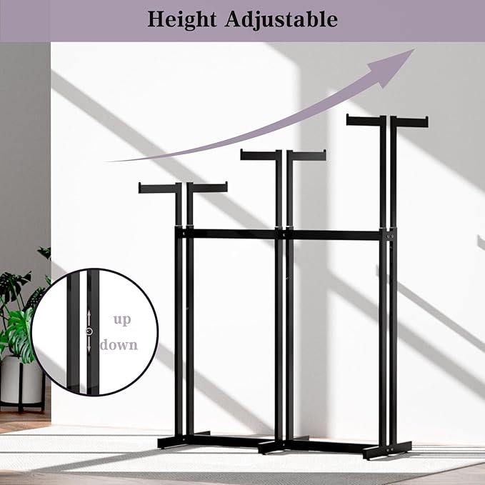 Clothing Racks - Heavy Duty Garment Racks Metal for Retail Display Hanging Clothes, Rolling Black Commercial Clothing Display Rack Stand with Wheels (6 Arm,Black)