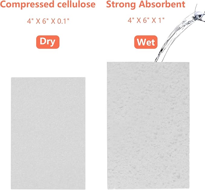 Cellulose Sponges, Large Size 4" x 6" x 1" - Heavy Duty Scrub Kitchen Sponge, Clean Tough Messes Without Scratching Kitchen Cleaning Pads, Pop Up Eco DIY (6 Pack), White
