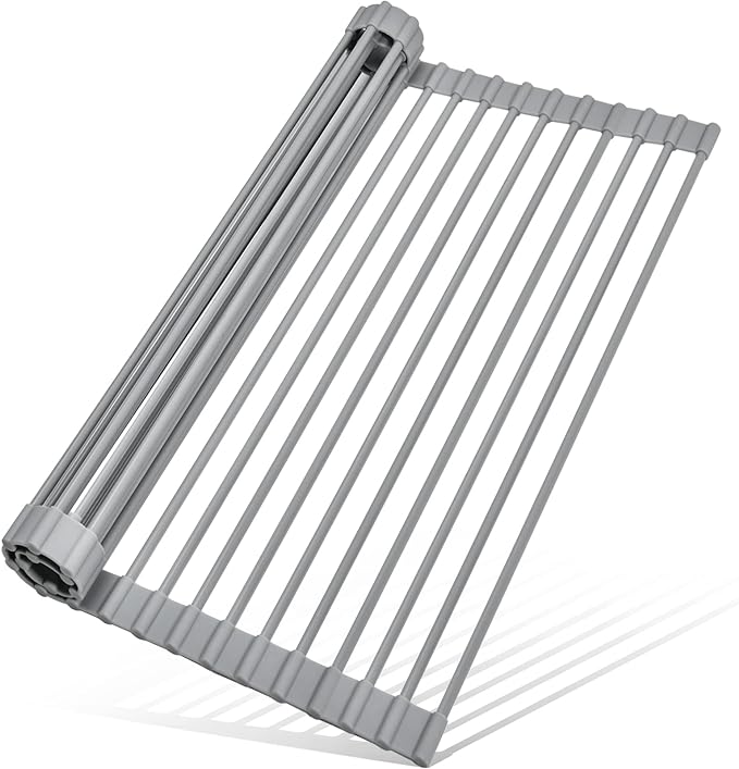 MERRYBOX Roll Up Dish Drying Rack, Over The Sink Dish Rack Foldable, Heat-Resistant, Anti-Slip Silicone Coated Dish Drainer for Kitchen Counter, Large & Multipurpose Sink Drying Rack, 20.5" x 13.1"