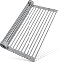 MERRYBOX Roll Up Dish Drying Rack, Over The Sink Dish Rack Foldable, Heat-Resistant, Anti-Slip Silicone Coated Dish Drainer for Kitchen Counter, Large & Multipurpose Sink Drying Rack, 20.5" x 13.1"