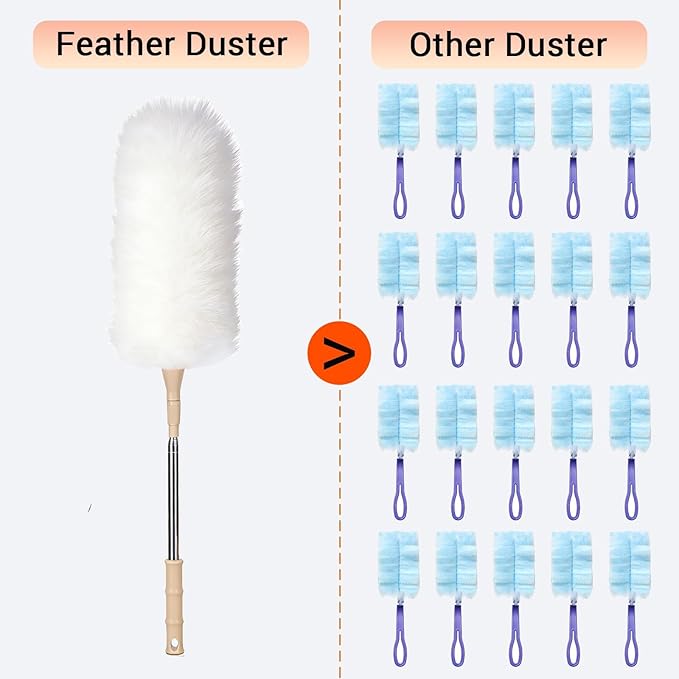 Lambswool Duster Extendable 22–55 Inch Natural Wool Duster with Flexible Head for Ceilings Furniture Blinds Electronics Washable Reusable White