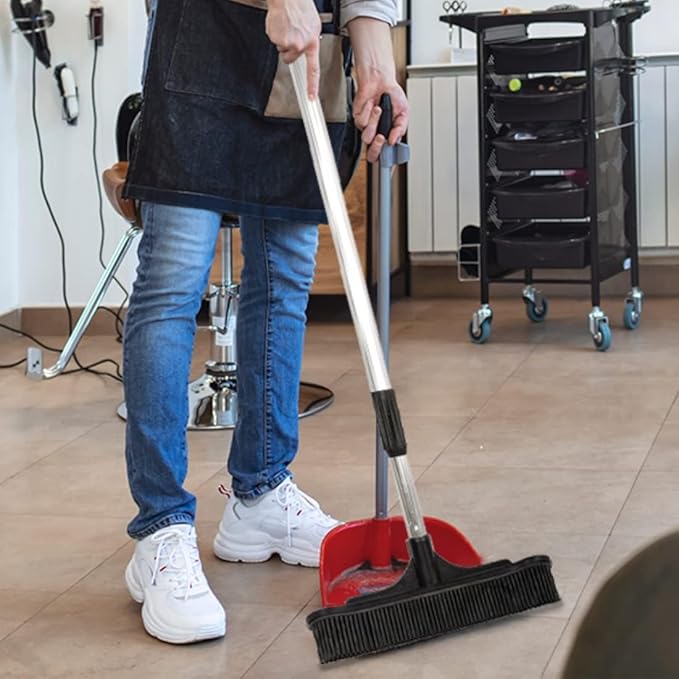 ForPro Extendable Salon Broom, Non-Scratch Rubber Bristles, Aluminum Handle Adjustable to 51.5”, Ideal for Pet Hair, Lint, Dust, Dirt, Black