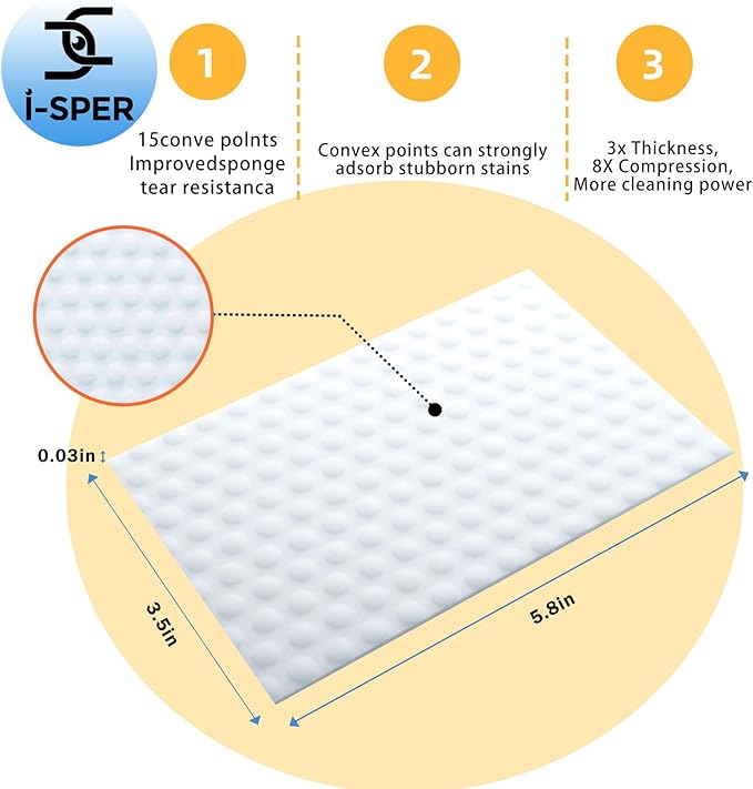 60 PCS Magic Sponge Eraser Sheets, Reusable Upgrade Convex Point Scrub Pad Singles Eraser Cleaning Sponge Portable Thin Nano Wipes for Kitchenware Furniture Faucets Hard-to-Reach Places
