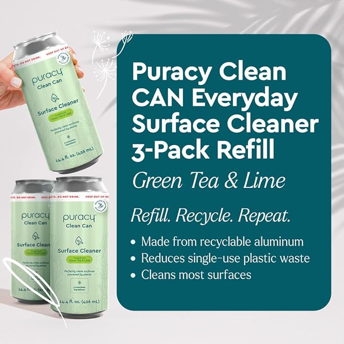 Puracy Multi-Surface Cleaner Clean Can- Plant-Powered All Purpose Cleaner - Surface Cleaner Solution As Seen on TikTok (Green Tea + Lime, 14.4 fl oz, 3 Pack)