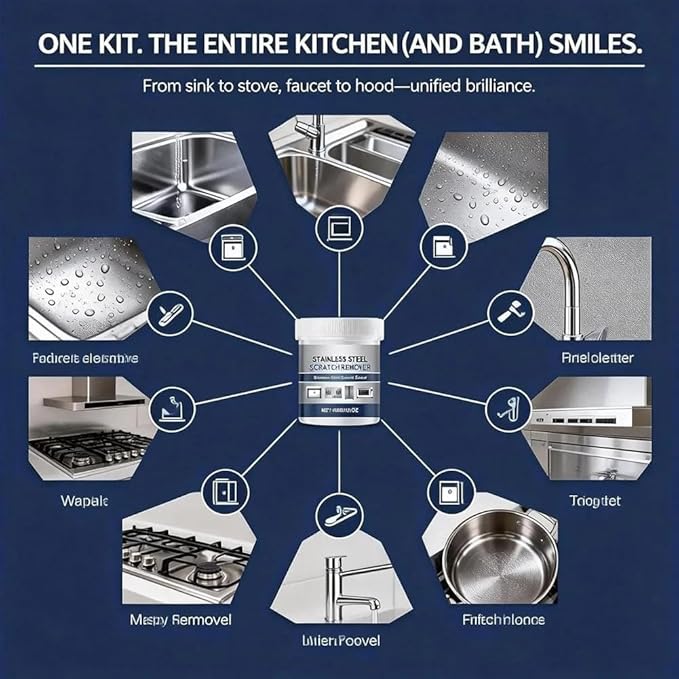Stainless Steel Scratch Remover Kit, 50% Faster 3-Step Metal Repair and Polishing Paste for Kitchen Sink, Fridge, Oven and Appliances, All-Purpose Stainless Steel Restorer Lasting Protection (2Pcs)