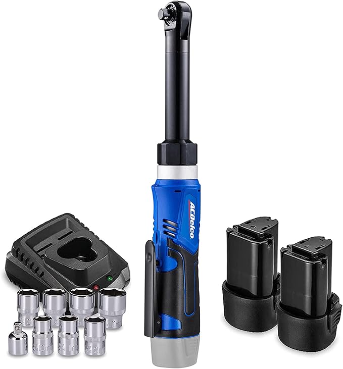 ACDelco ARW1218-3P G12 Series 12V Li-ion Cordless 3/8” 40 ft-lbs. Extended Ratchet Wrench Tool Kit (2 Battery Tool Kit)