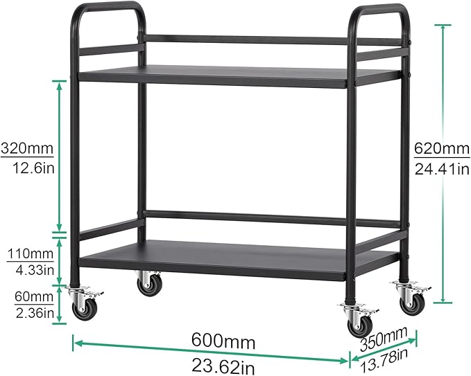 HDANI 2 Tier Under Desk Printer Stand with Storage,Microwave Storage Rack,Metal Rolling Printer Cart with Wheels for Home Office,Utility Storage Cart and Stand,Black