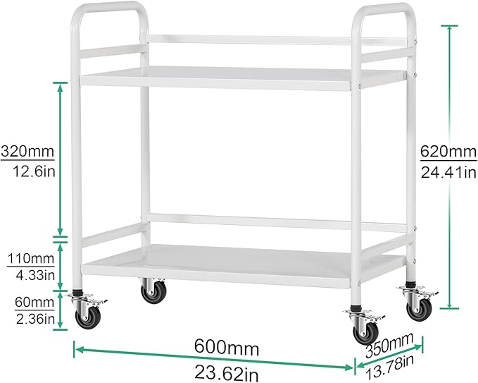 HDANI 2 Tier Under Desk Printer Stand with Storage,Microwave Storage Rack,Metal Rolling Printer Cart with Wheels for Home Office,Utility Storage Cart and Stand,White