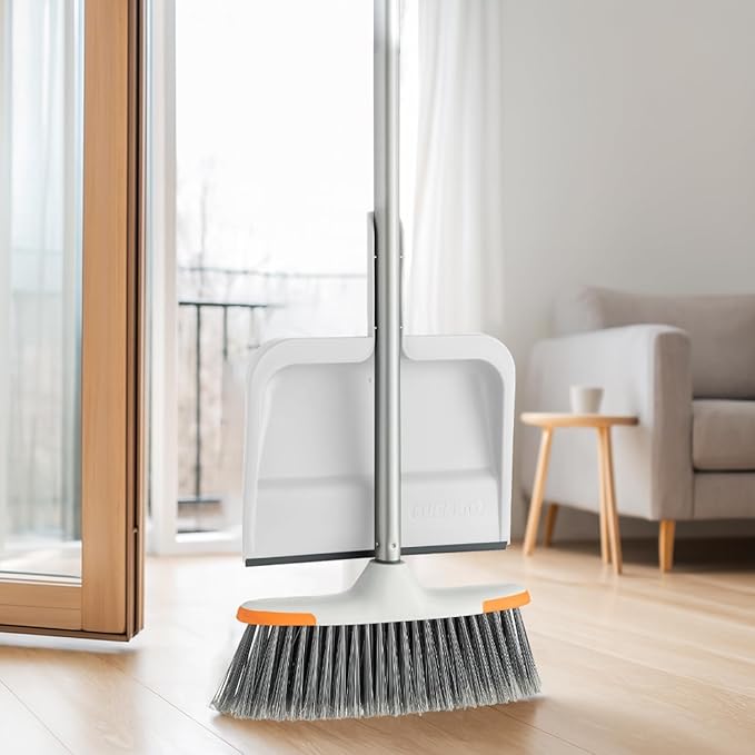 Superio Clip-On Dustpan with Rubber Lip - 10-inch Wide Durable Plastic Dust Pan with Comfort Grip Handle, White, 1-Pack