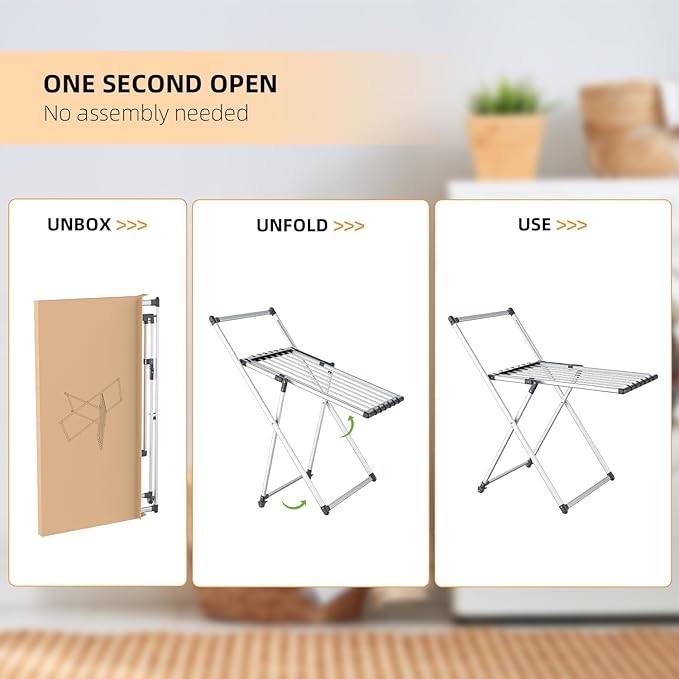 Clothes Drying Rack, Foldable Laundry Rack for Indoor Outdoor, 10pcs Sock Clips, Collapsible Space-Saving Drying Rack for Clothes Towels Dolls, White (Gray)