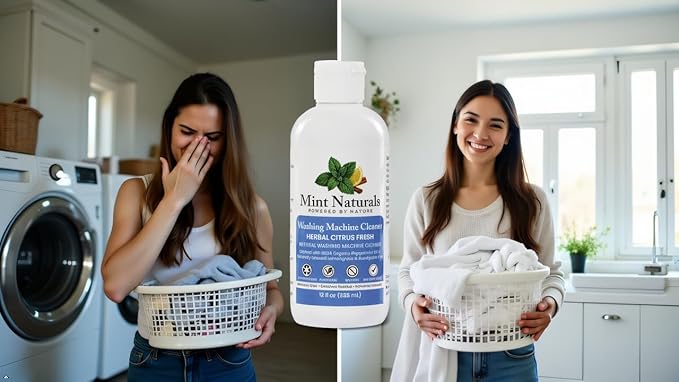 Natural Washing Machine Cleaner Liquid – Formula That Helps Remove Odor & Residue in Front & Top Load Washers, 12 oz – Made in USA