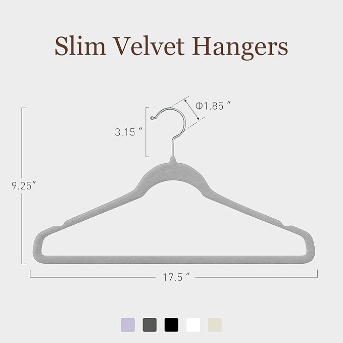 Velvet Hangers 100 Pack, Slim Non-Slip Clothes Hangers Space-Saving for Closet, Heavy Duty for Pants, Coats, Skirts, Jeans, Sweaters and More, Nylon-Flocked, Grey