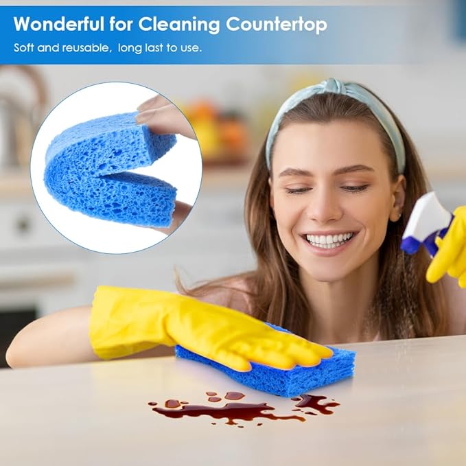 8PCS Dish Sponges Kitchen, Premium Blue Dish Washing Kitchen Sponge, Compressed Cleaning Sponges for Cleaning Kitchen and Bathroom, Non Scratch Scrub Sponge, Cleans Quickly and Well