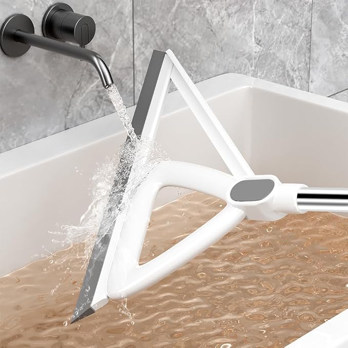 Household Broom with Dustpan, Squeegee Broom for Floor, Aluminum Handle for Floor, Glass, and Tile (White M1)