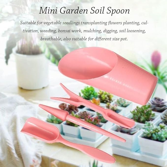 AKOAK 4 Pcs Set Mini Garden Soil Spoon Plastic Planting/Transplanting Garden Tool Set Indoor Mini Garden Plant Care Shovel Soil Cup Bucket Shovel Transplanting Tool