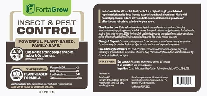 Insect & Pest Control Spray – Extra-Strength Peppermint & Clove Oil Formula – Kills & Repels Spiders, Ants, Gnats, Roaches & More – Family-Safe – Indoor & Outdoor – 16oz