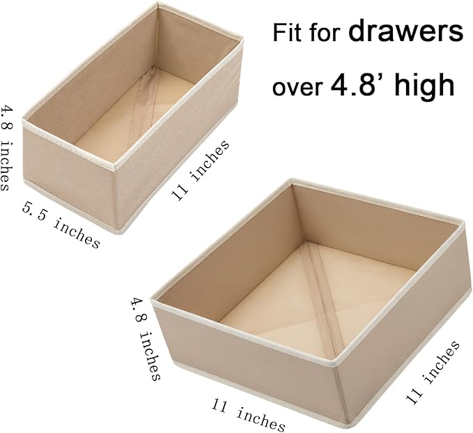 Bructhun Drawer Organizer Set of 4 Light Grey - Fabric Storage Bins for Clothes, Underwear, Socks & Bras - 11" Dresser Dividers for Bedroom Closet