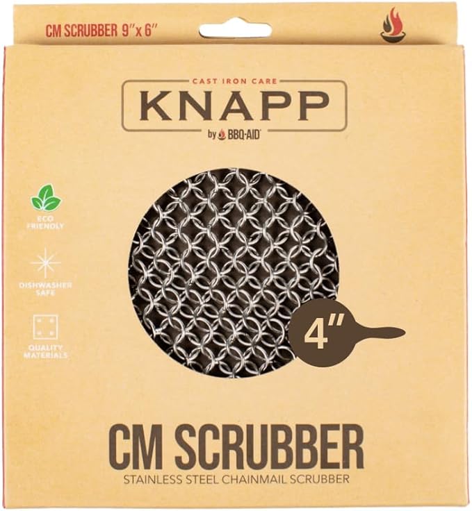 CM SCRUBBER Knapp Made Original 4" Chainmail Scrubber - Cleaner For Cast Iron, Stainless Steel, Hard Anodized Cookware and Other Pots & Pans