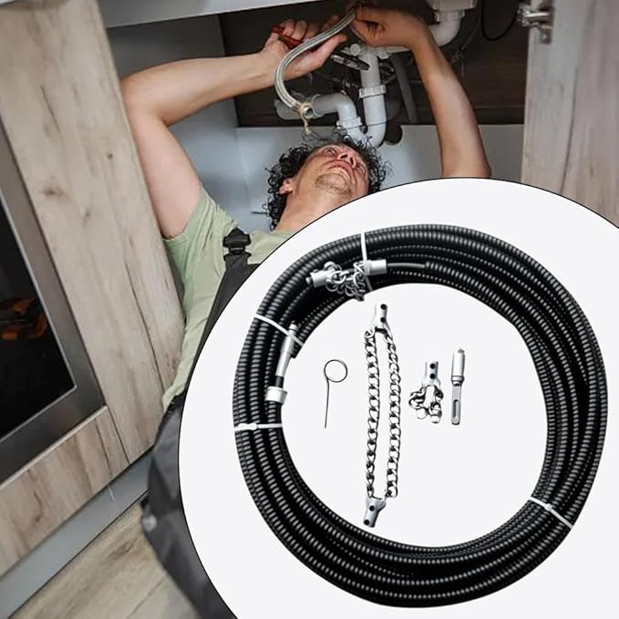 Drain Cleaning Cable for Bathrooms, 2026New Sewer Descaling Chain, 8mm (1/4") Heavy Duty Drain Clog Remover Tools, Flexible Push Snake Cable for PVC Pipes, Toilets (Double and single chain)