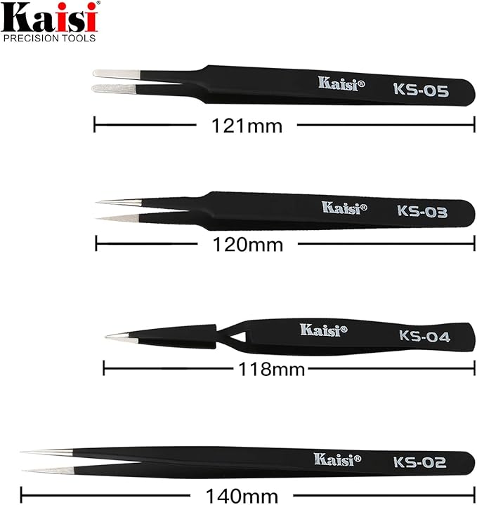 Precision Tweezers Set, Kaisi 10 PCS ESD Tweezer Set, Anti-Static Stainless Steel Tweezers Kit Curved Tweezers for Craft, Jewelry, Electronics, Laboratory Work